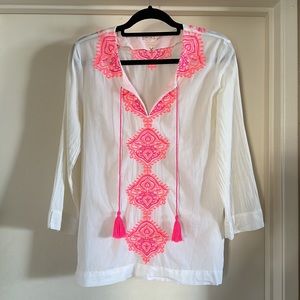 Lilly Pulitzer Amelia Island Tunic Resort White Medium Hot Pink and Tangerine